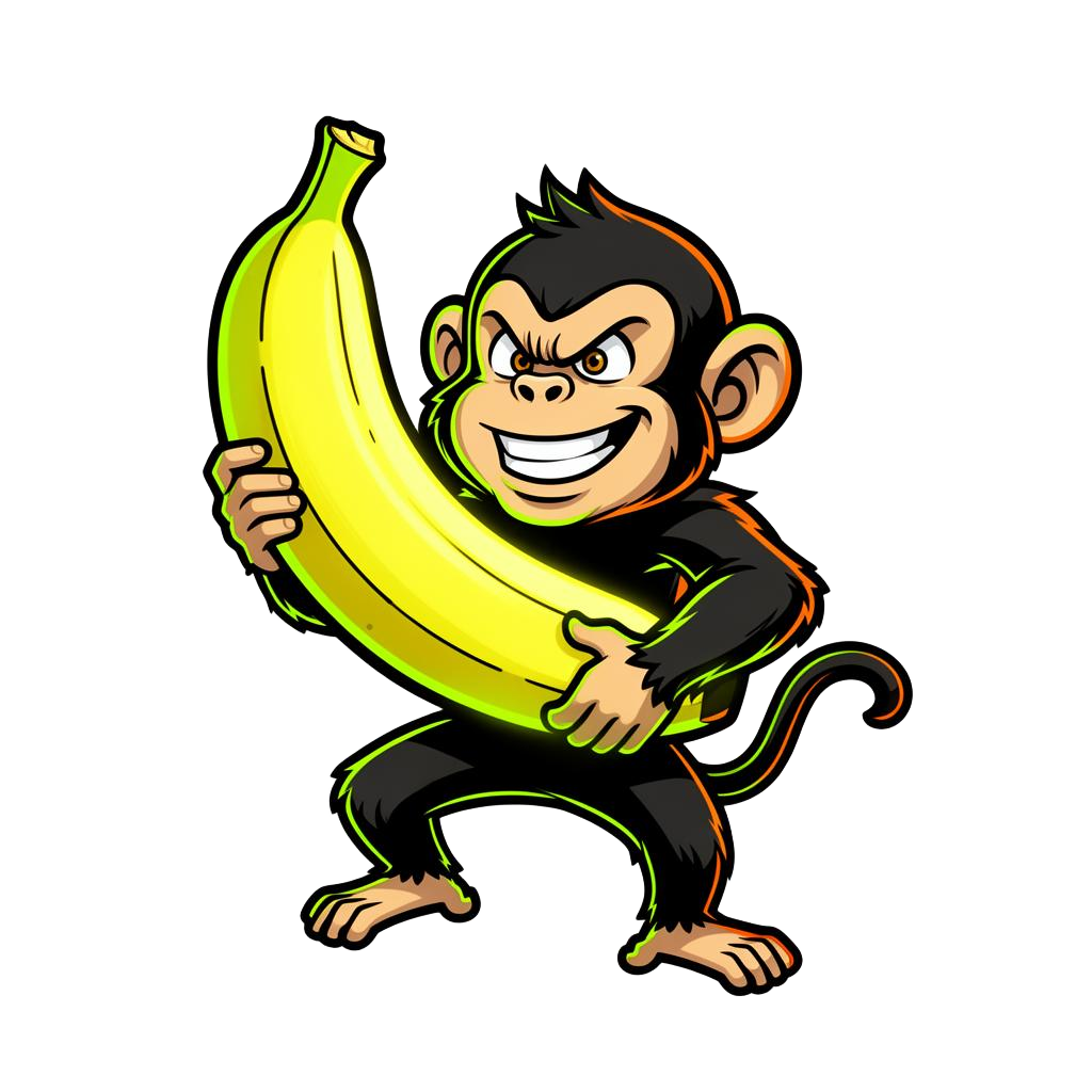 Stroke My Monkey mascot holding a giant banana